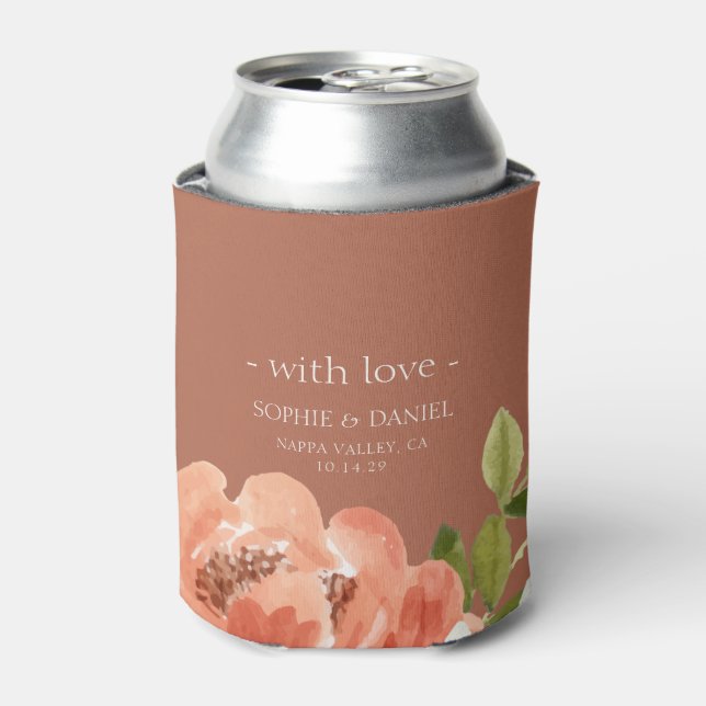 Floral Watercolor Terracotta Wedding With Love Can Cooler (Can Front)