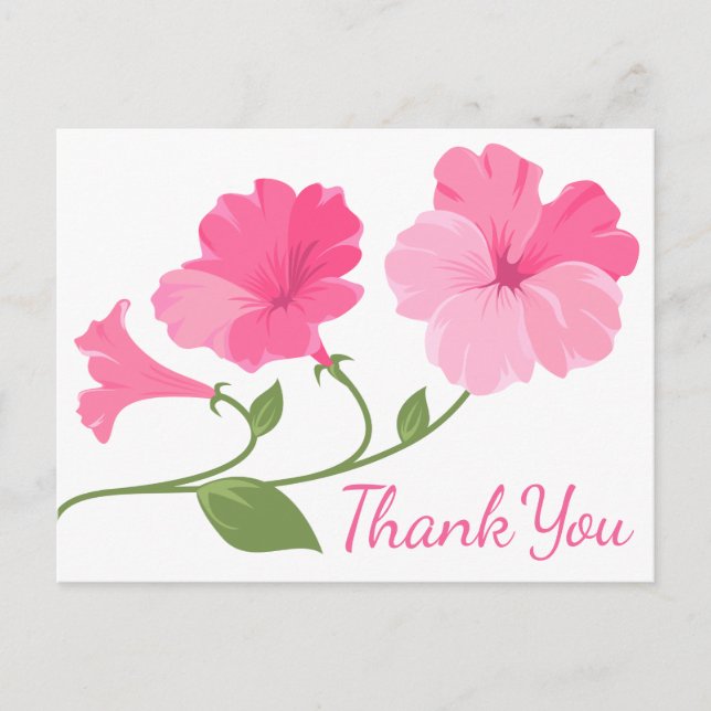 Floral Watercolor Thank You Flowers Pink Fuchsia Postcard (Front)
