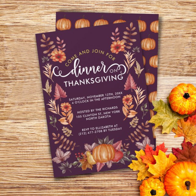 Floral Watercolor Thanksgiving Dinner Invitation (Creator Uploaded)