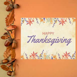 Floral Watercolor Thanksgiving  Postcard