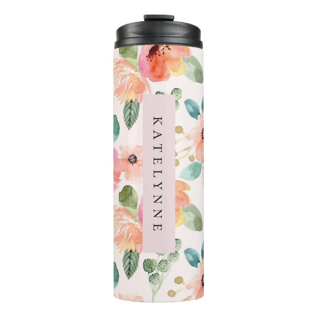 Floral Watercolor Travel Mug Drink Thermal Tumbler (Front)