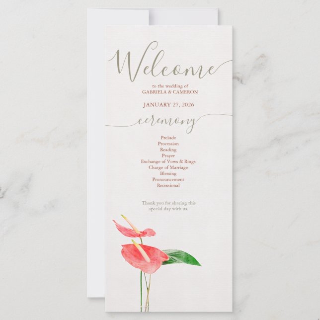 Floral Watercolor Tropical Laceleaf Wedding (Front)
