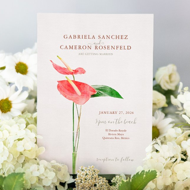 Floral Watercolor Tropical Laceleaf Wedding Invitation (Creator Uploaded)