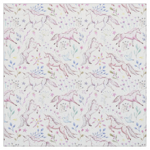 Floral Watercolor Unicorn Pattern Fabric