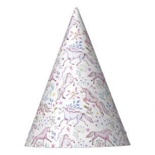 Floral Watercolor Unicorn Pattern Party Hat