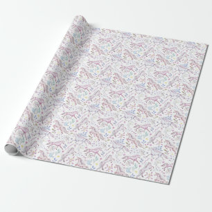 Floral Watercolor Unicorn Pattern Wrapping Paper