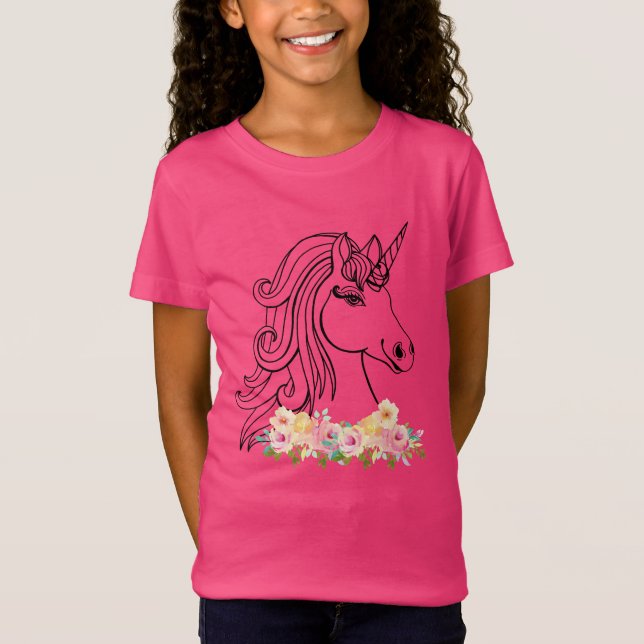 Floral Watercolor Unicorn T-Shirt (Front)