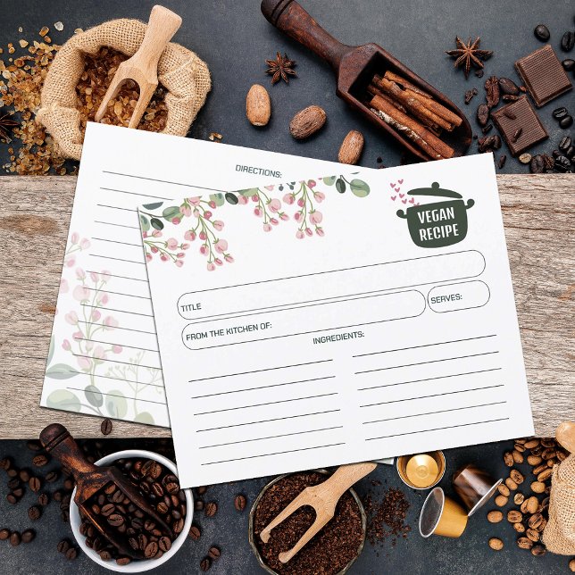 Floral Watercolor Vegan Recipe Card (Creator Uploaded)