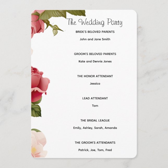  Floral Watercolor Wedding Ceremony Program | Pink Programme (Front)