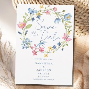 Floral Watercolor Wedding Flat Save The Date Card