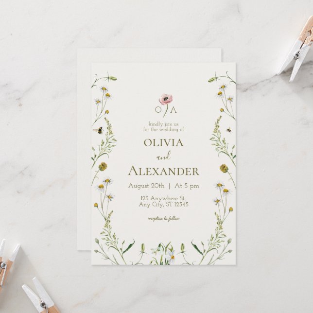 Floral Watercolor Wedding Invitation (Front/Back In Situ)