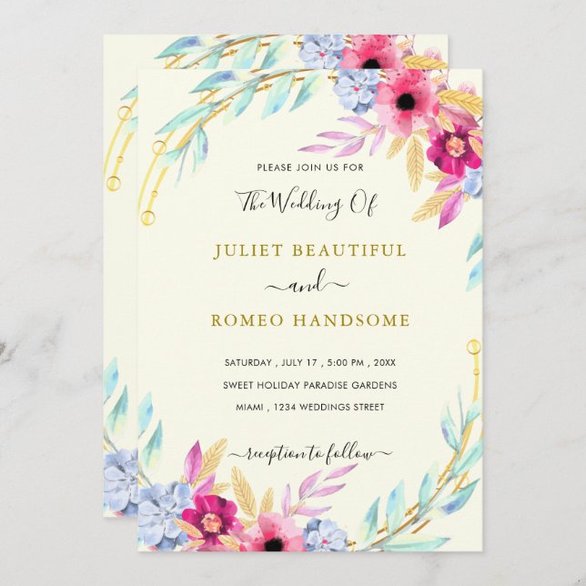 Floral Watercolor Wedding Invitation Template (Front/Back)