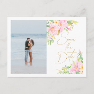 Floral Watercolor Wedding Photo Save The Date Invitation Postcard