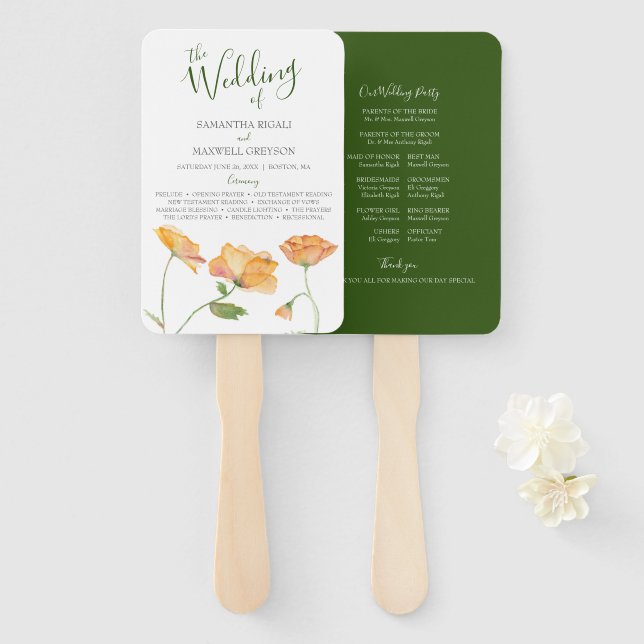 Floral Watercolor Wedding Program Fan (Front and Back)