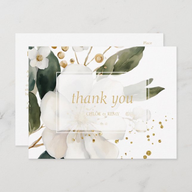Floral Watercolor Wedding Thank You  Announcement Postcard (Front/Back)