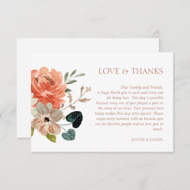 Floral Watercolor Wedding Thank You Card (Front/Back)