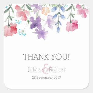 Floral Watercolor Wedding Thank You Favour Sticker