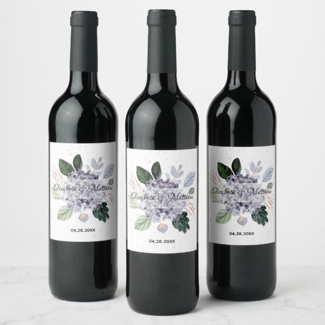 Floral Watercolor Wedding Wine Label (Bottles)