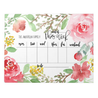 Floral watercolor weekly planner notepad