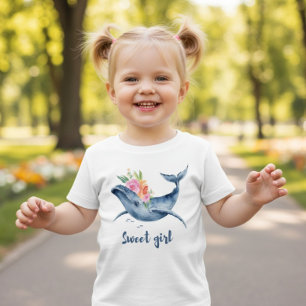 Floral Watercolor Whale Sweet Girl Toddler T-Shirt