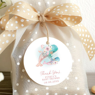 Floral Watercolor Whales Girl Baby Shower Favour Tags