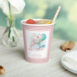 Floral Watercolor Whales Girl Baby Shower Paper Cups