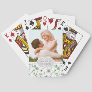 Floral Watercolor White Anemone - Wedding Photo Playing Cards