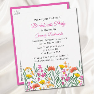Floral Watercolor Wildflower Bachelorette Party Invitation Postcard
