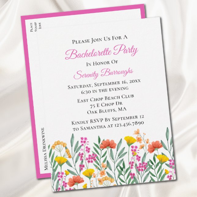 Floral Watercolor Wildflower Bachelorette Party Invitation Postcard (Creator Uploaded)
