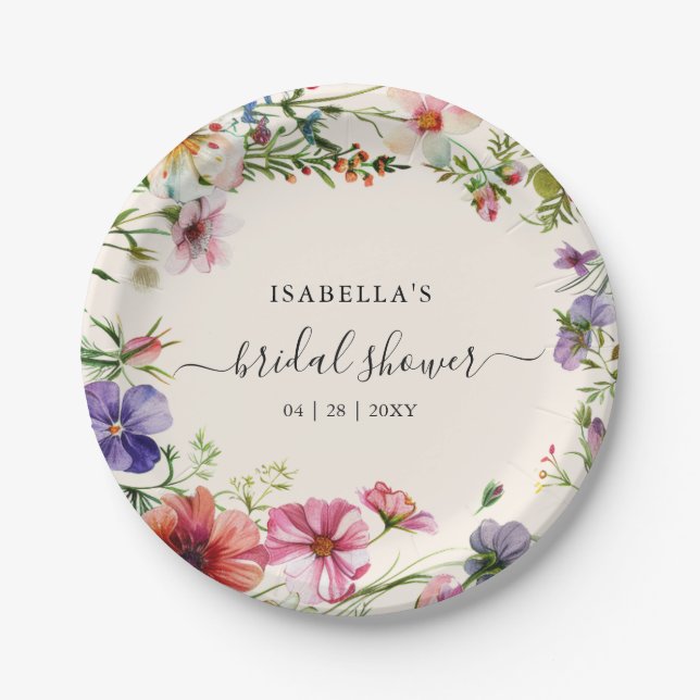 Floral Watercolor Wildflower Bridal Shower Paper Plate (Front)