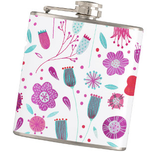 Floral Watercolor Wildflower Hip Flask