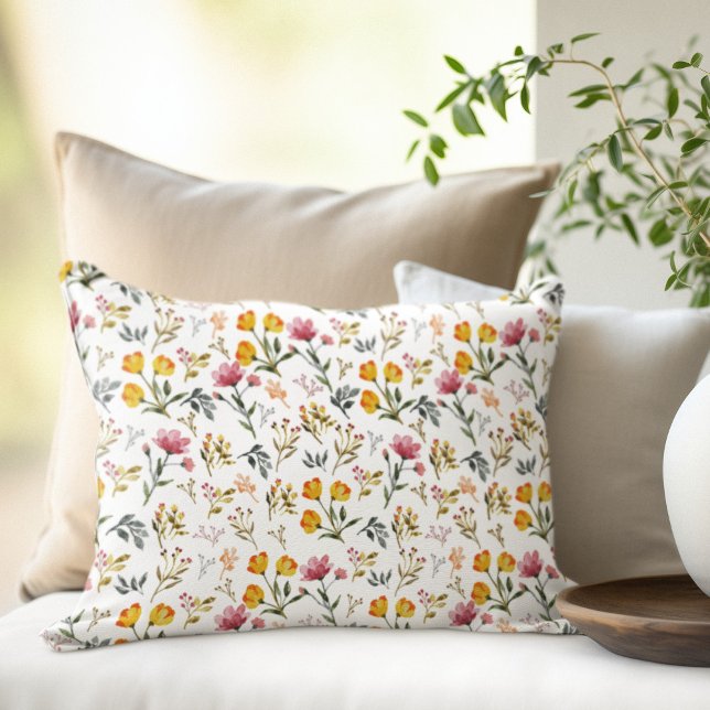 Floral Watercolor Wildflower  Lumbar Cushion (Creator Uploaded)