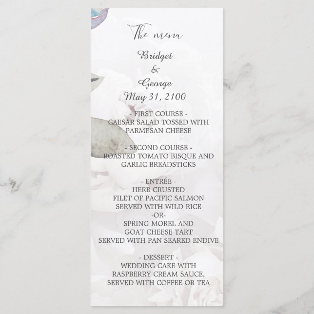 Floral watercolor wildflower rose peony wedding programme (Front)