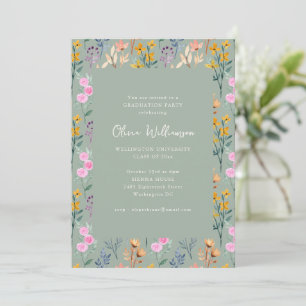 Floral Watercolor Wildflower Sage Graduation Party Invitation
