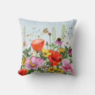 Floral Watercolor Wildflower Throw Pillow