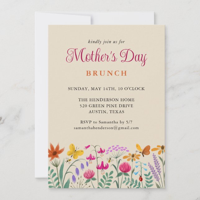 Floral Watercolor Wildflowers Mother's Day Brunch Invitation (Front)