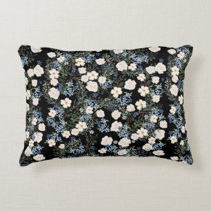 Floral Watercolor Wildflowers Pink Blue Leaves Decorative Cushion