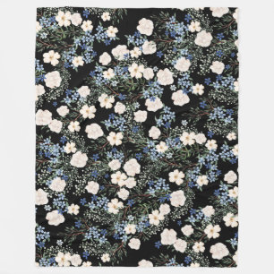 Floral Watercolor Wildflowers Pink Blue Leaves Fleece Blanket