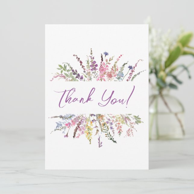 Floral Watercolor Wildflowers Thank You Card (Standing Front)