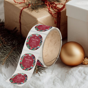 floral watercolor wreath gold red blue thank you classic round sticker