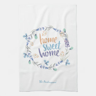 Floral Watercolor Wreath Home Sweet Home Tea Towel