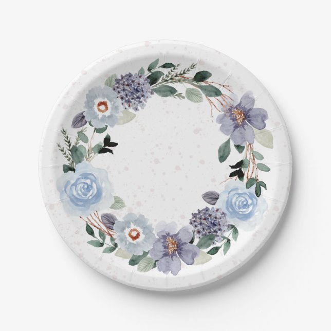 Floral Watercolor Wreath Paper Plate (Front)