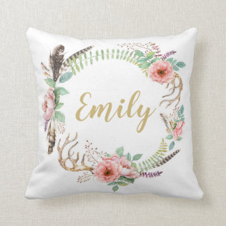 Floral Watercolor Wreath Personalised Cushion