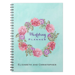 Floral Watercolor Wreath Wedding Planner Spiral Notebook