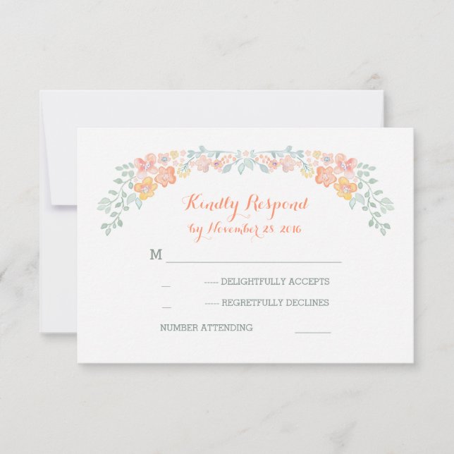 floral watercolor wreath wedding RSVP cards (Front)