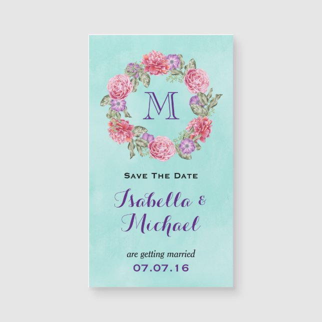 Floral Watercolor Wreath Wedding Save The Date (Front)