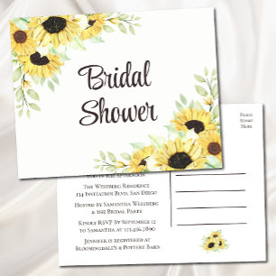Floral Watercolor Yellow Sunflower Bridal Shower Invitation Postcard