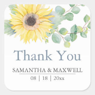 Floral Watercolor Yellow Sunflower Favor Stickers