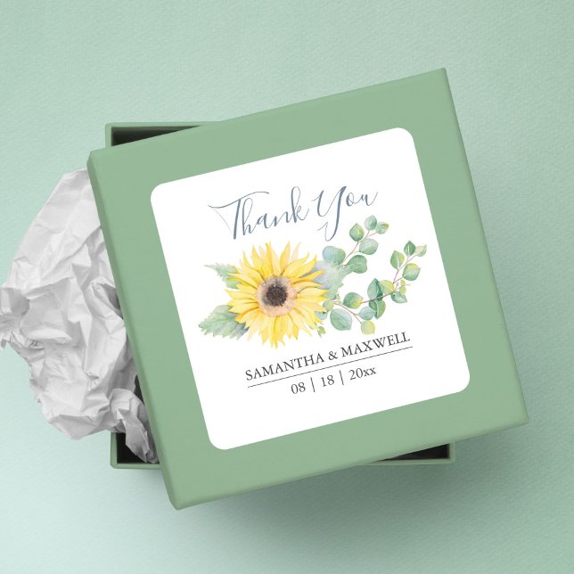 Floral Watercolor Yellow Sunflower Favour Stickers (Thank You Favor Stickers Floral Watercolor Yellow Sunflower )