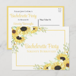 Floral Watercolor Yellow Sunflowers Bachelorette Invitation Postcard